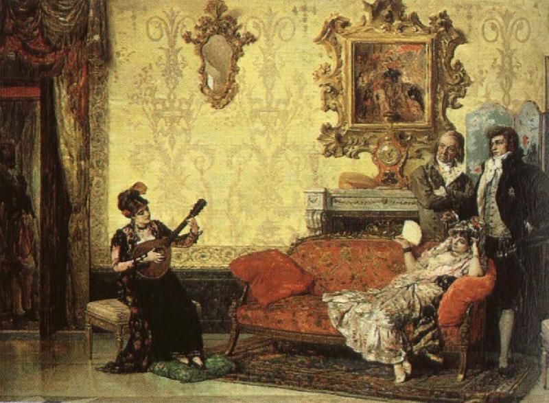 Jacob Maentel Women take part in the Spanish guitar her a small audience at home. Norge oil painting art